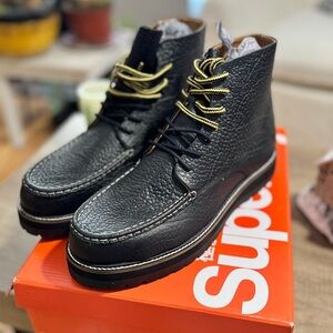 Superdry Black Leather Men's Boots with Gold Laces